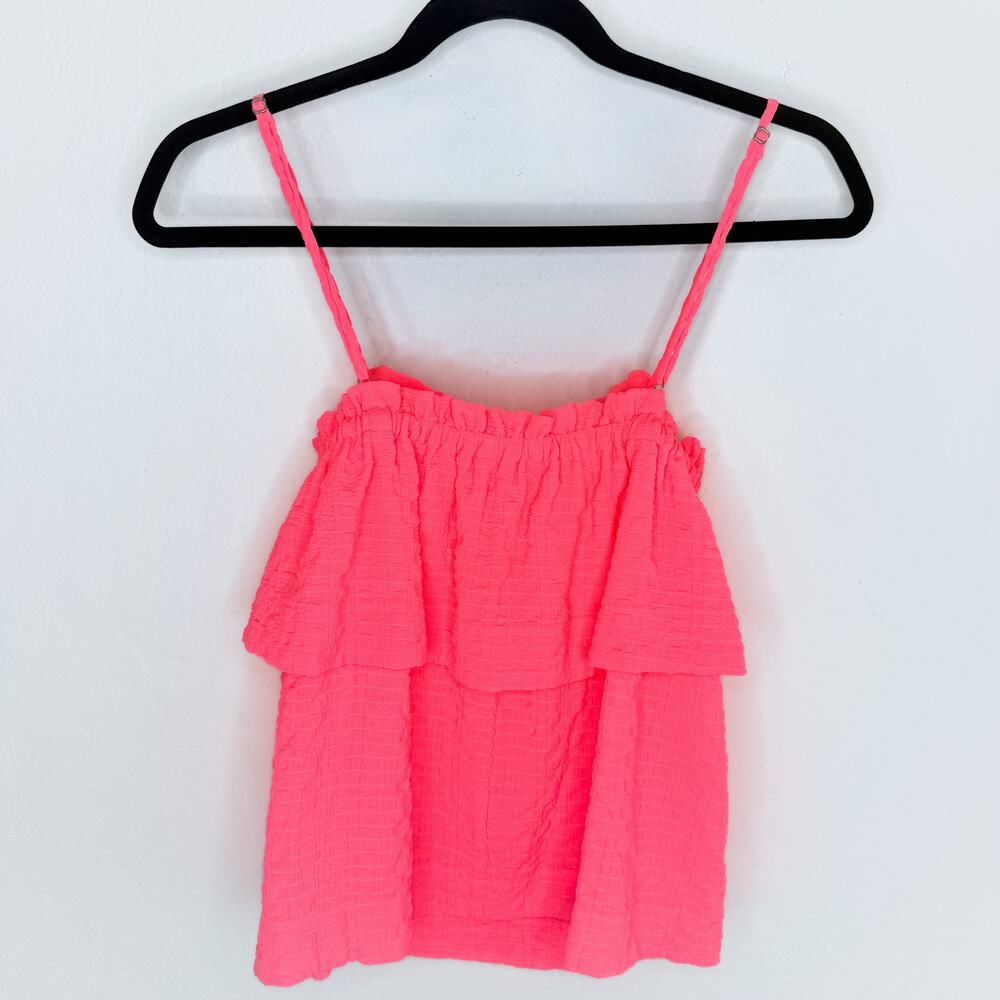 Lilly Pulitzer Mays Neon Coral Ruffle Tank Puka Shell Tassel Vacation Top XS - Picture 8 of 13